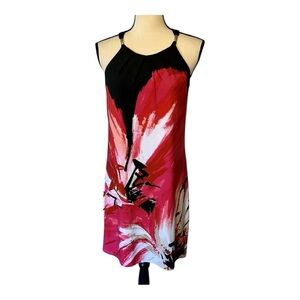 WHBM Floral Halter Dress - Red and Black